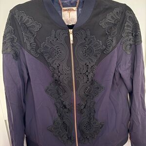 Ted Baker Women's Black and Purple Embroidered Bomber Jacket